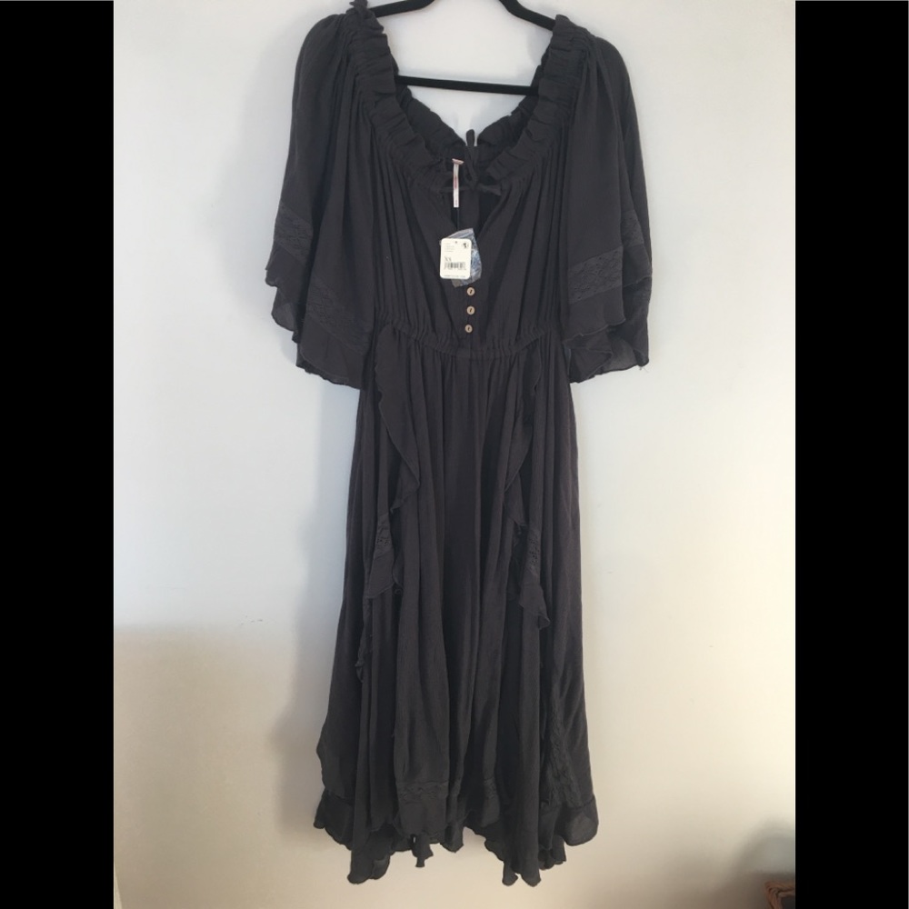 NWT Free People 🌸 Beach Bliss Maxi Dress, Black Poppy Seed, Size XS